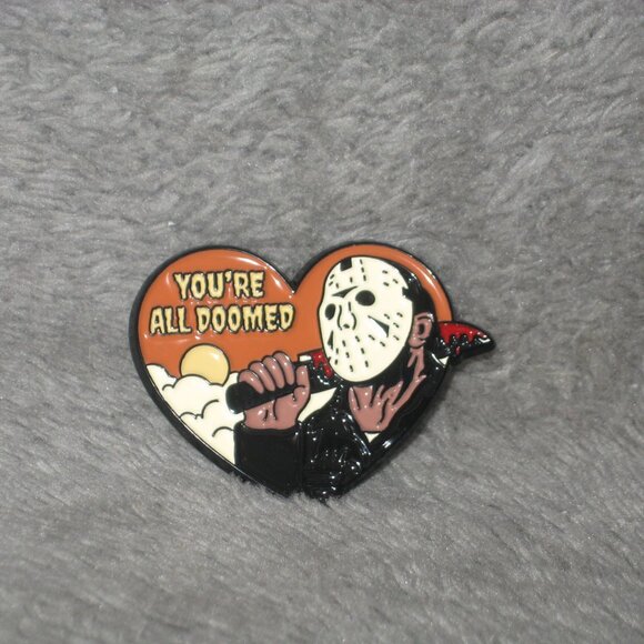 Horror Movie Friday the 13th Jason Vorhees Doomed Metal Enamel Pin 251021A2 - Picture 1 of 6